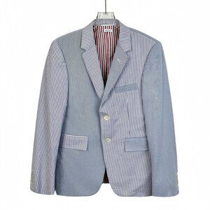 Thom Browne Mens Striped Blazer Size 1 Classic Fit Blue & White Made In Italy